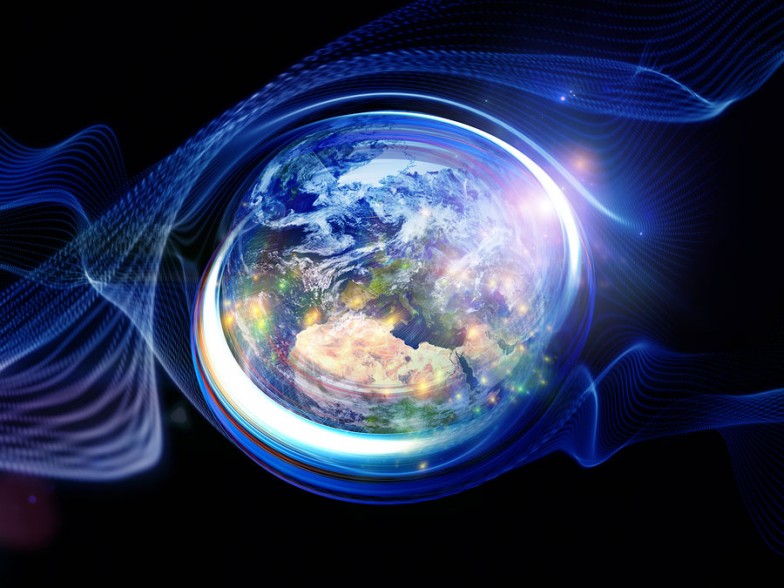 earth with a blue energy field